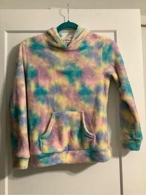 Girls Plush Tie-Dye Hooded Sweatshirt - Pastel Multi